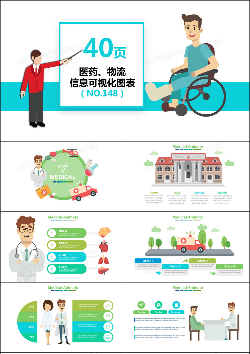 40页医药物流绿色信息可视化PPT图表