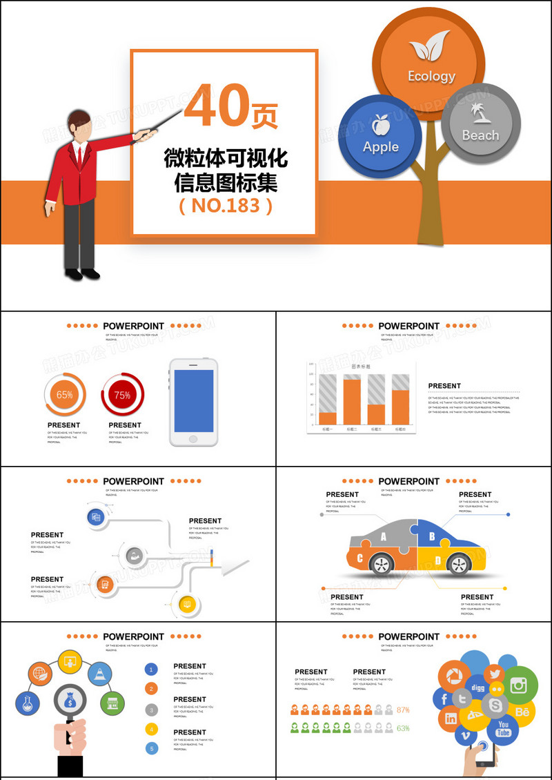 40页微粒体信息可视化图表集PPT模板