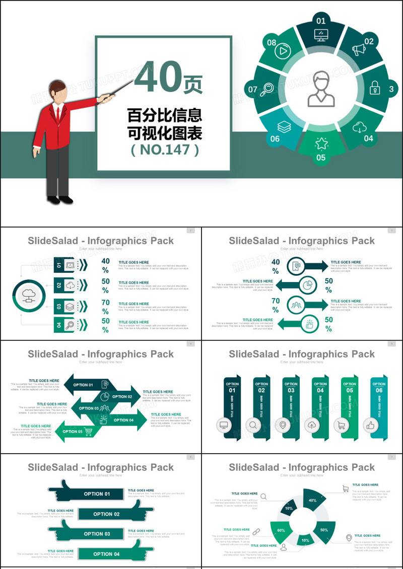 40页百分比信息可视化PPT图表