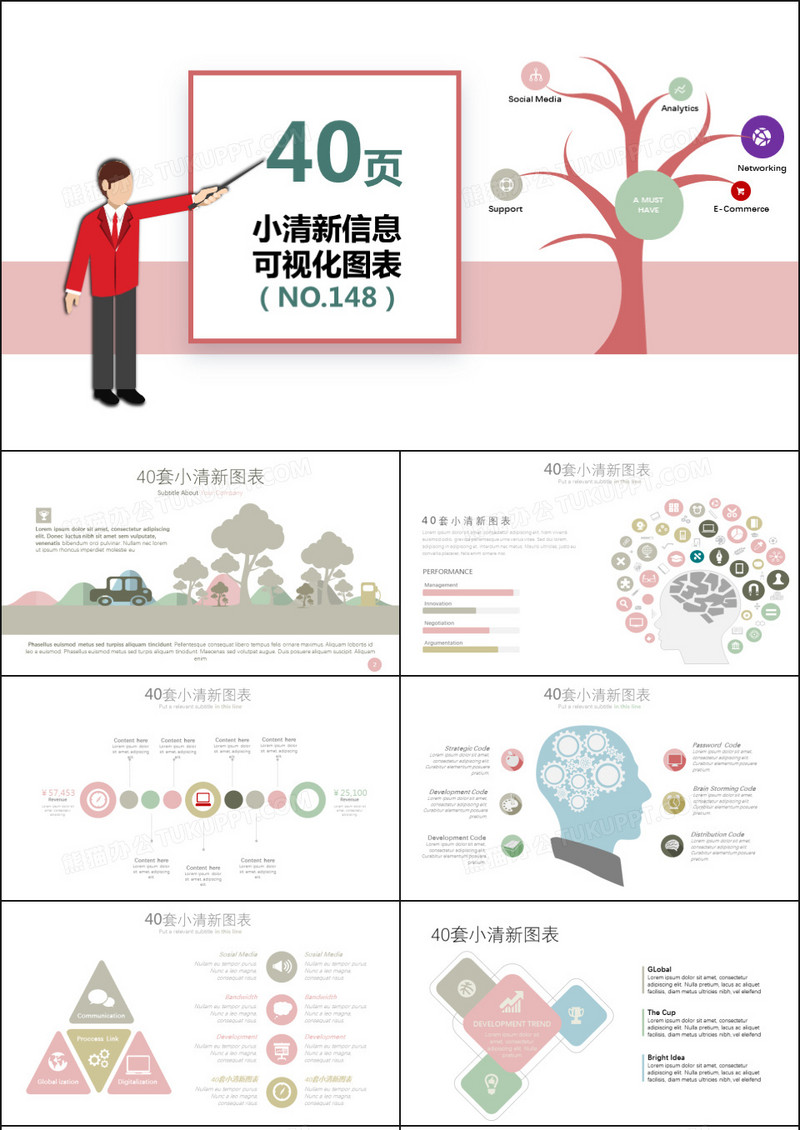 40套小清新信息可视化PPT图表