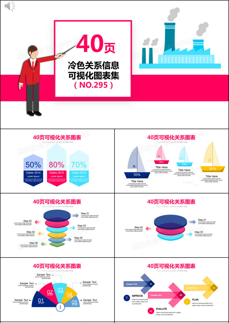 40页四色关系信息可视化ppt图表