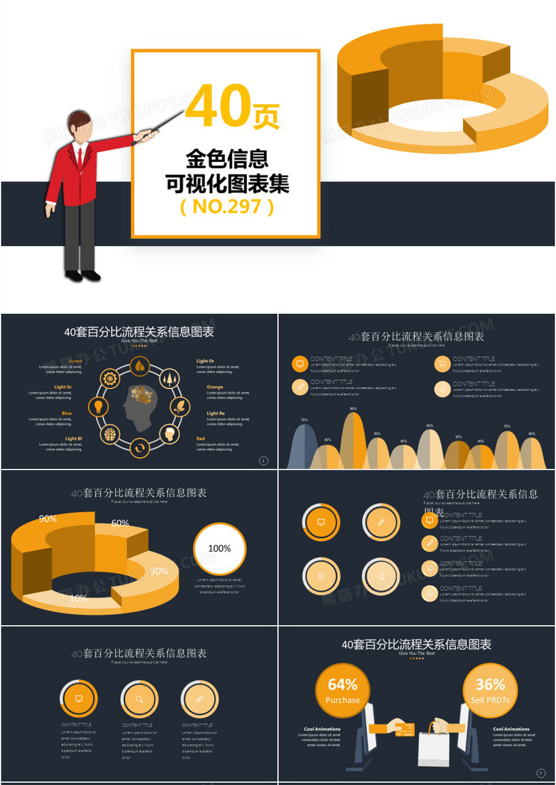 40套金色信息可视化PPT图表