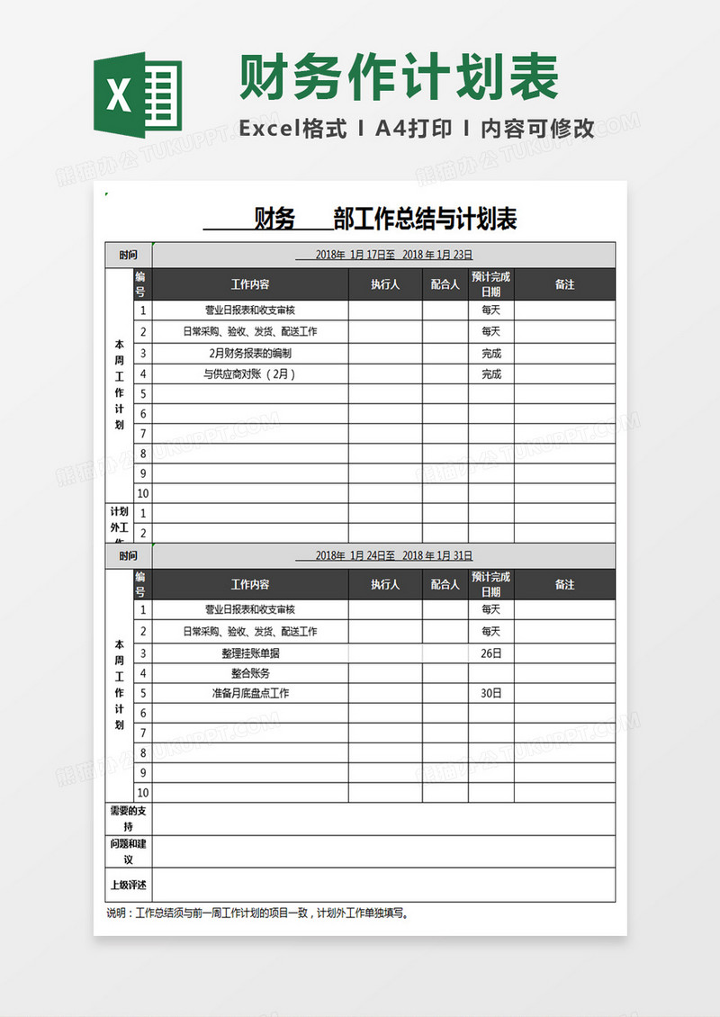 财务工作总结及计划表