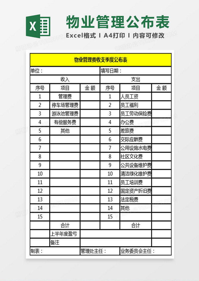 物业管理公布表Excel表格