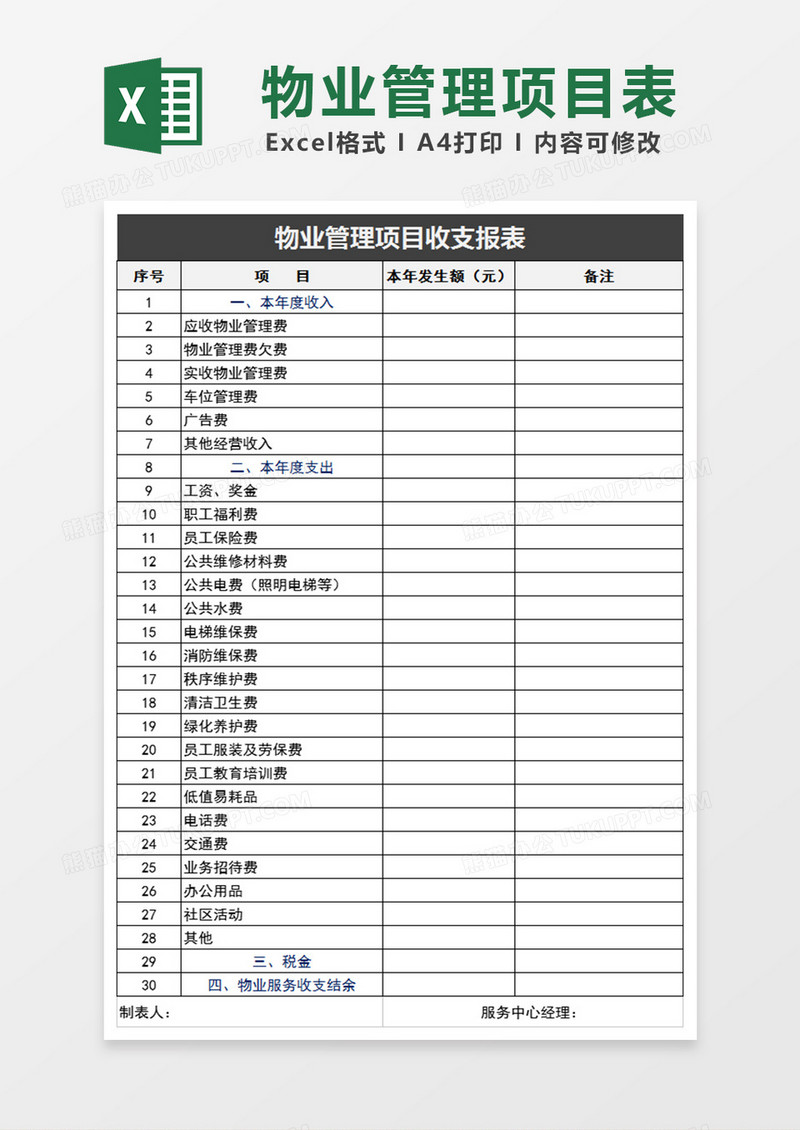 物业管理项目表Excel表格