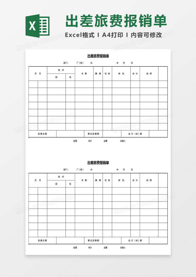 出差旅费报销单Excel表格