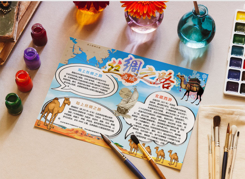 西域丝绸之路一带一路小报手抄报word模