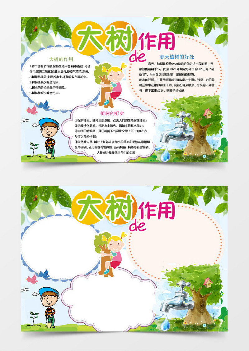 少儿植树节主题小报手抄报word模板