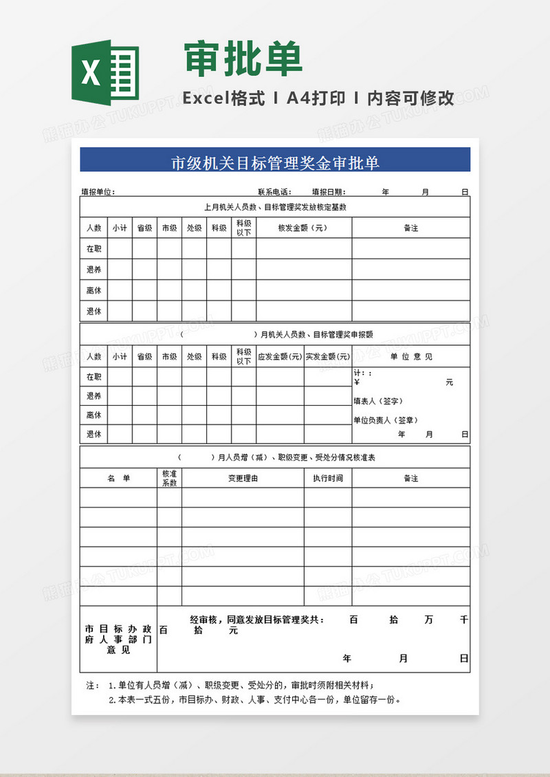 市级机关目标管理奖金审批单1