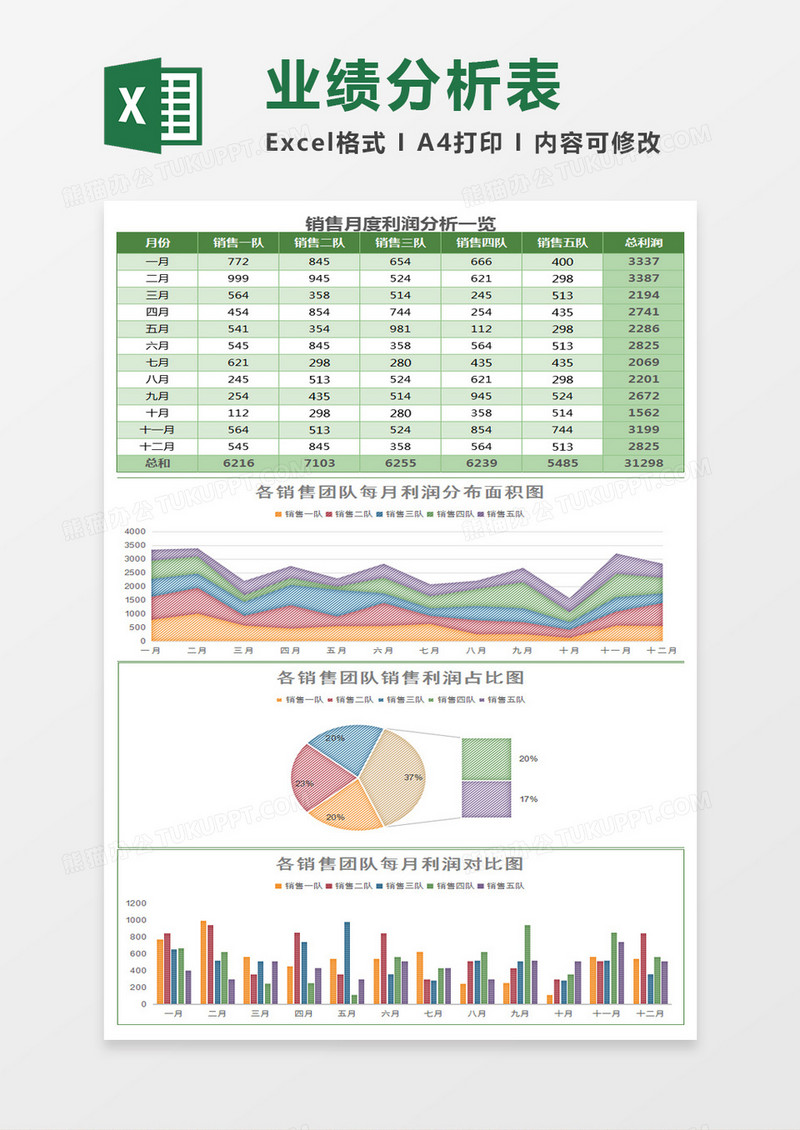 实用团队每月利润分析报表excel模板