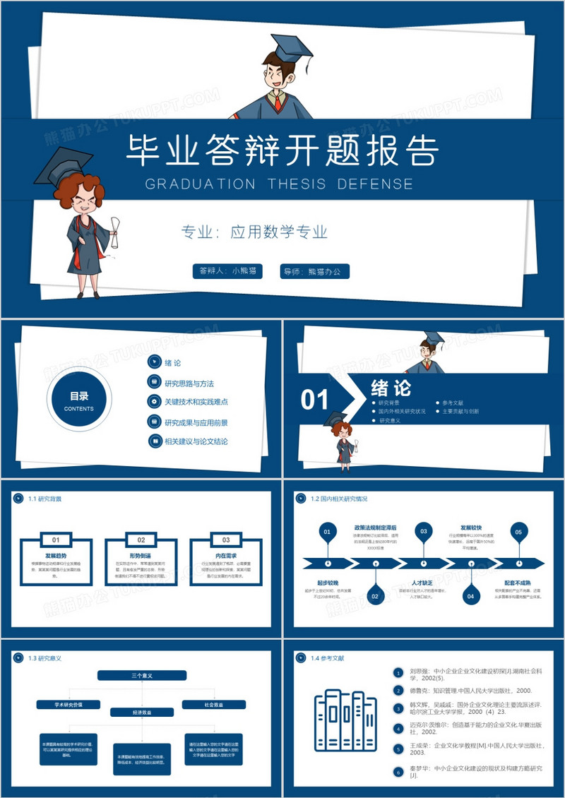 蓝色商务风毕业答辩开题报告PPT模板