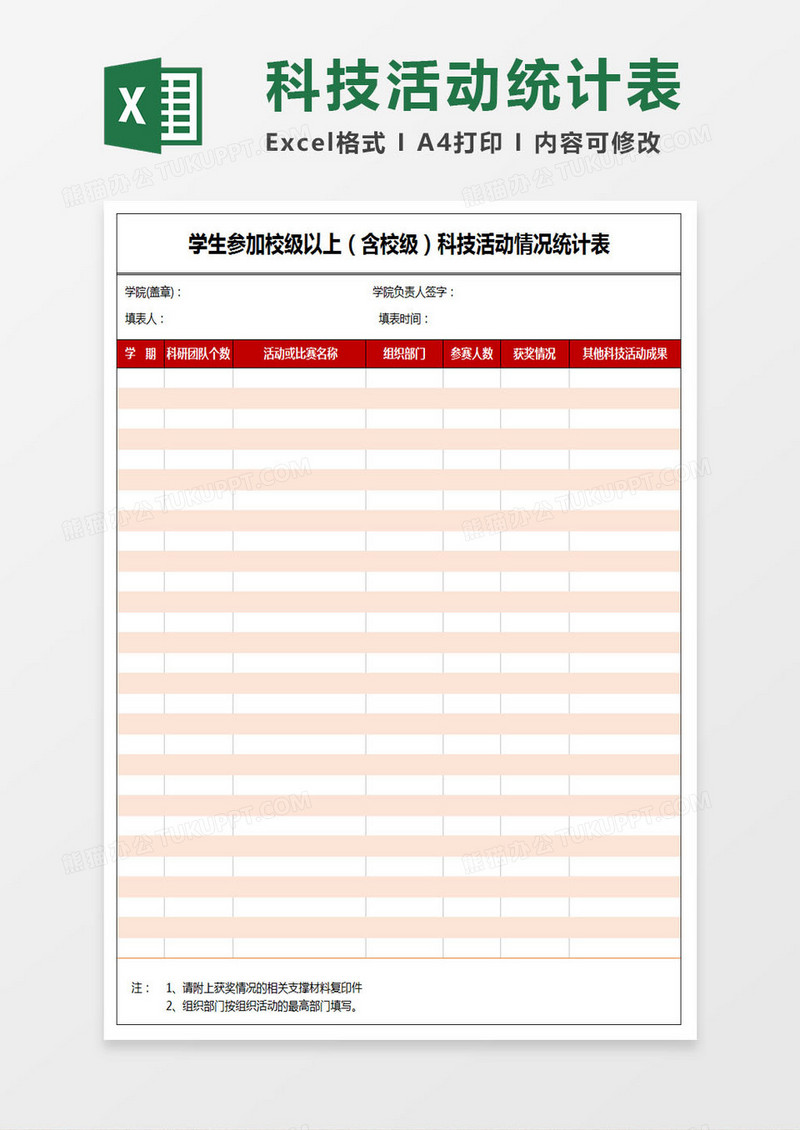 学生参加校级以上（含校级）科技活动情况统计表