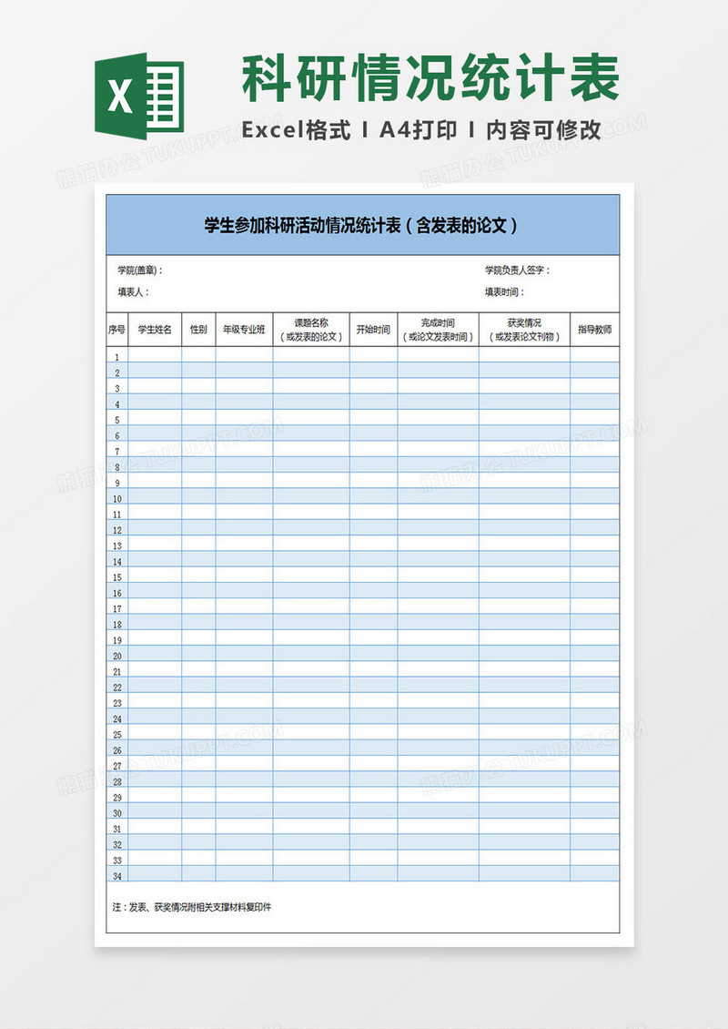 学生参加科研活动情况（含发表的论文）统计表