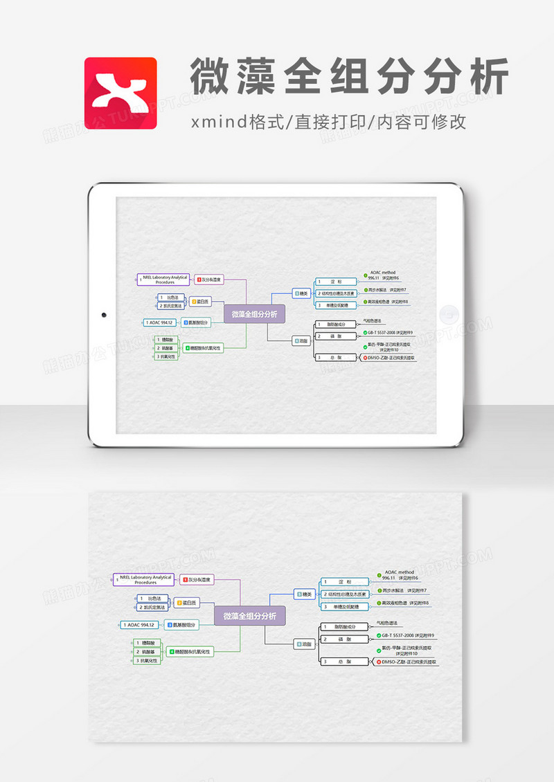 思维导图微藻全组分分析XMind模板