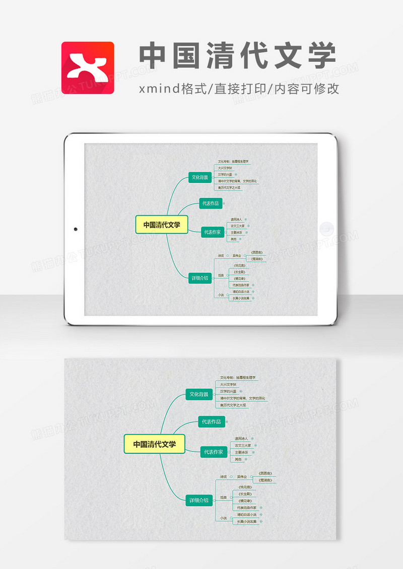 思维导图中国清代文学XMind模板