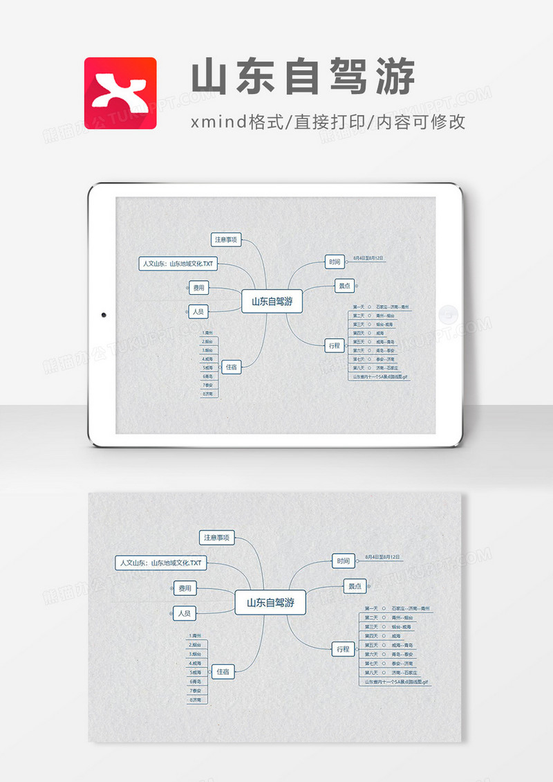 思维导图山东自驾游XMind模板