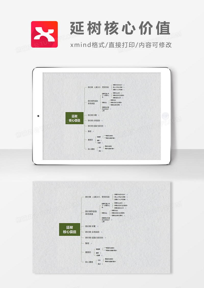 思维导图延树核心价值观XMind模板