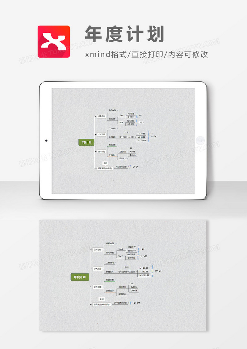 思维导图简约年度计划XMind模板