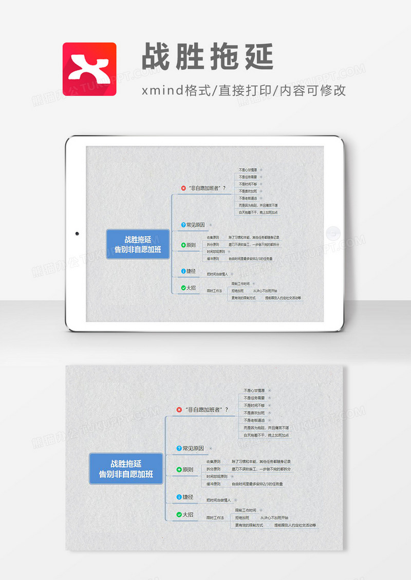 思维导图简洁战胜拖延XMind模板