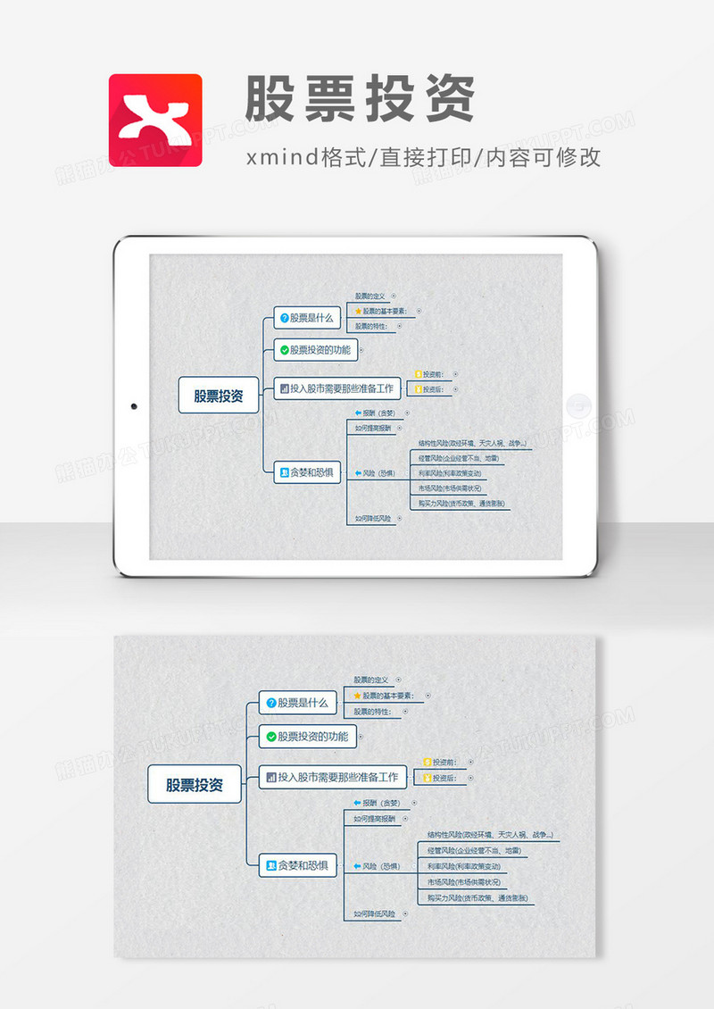 思维导图简洁股票投资XMind模板