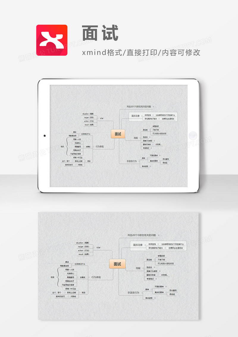 思维导图简洁面试XMind模板