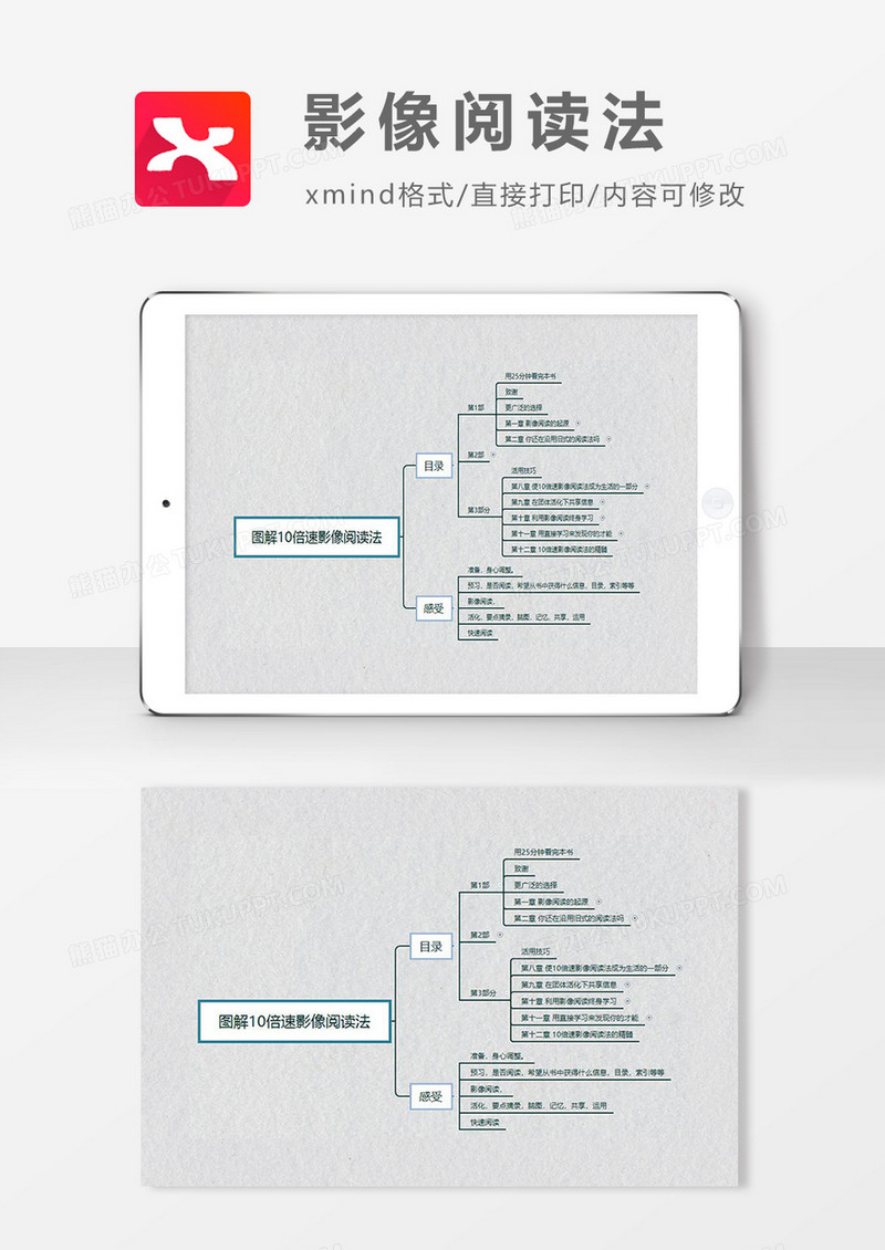  思维导图简洁影像阅读法XMind模板