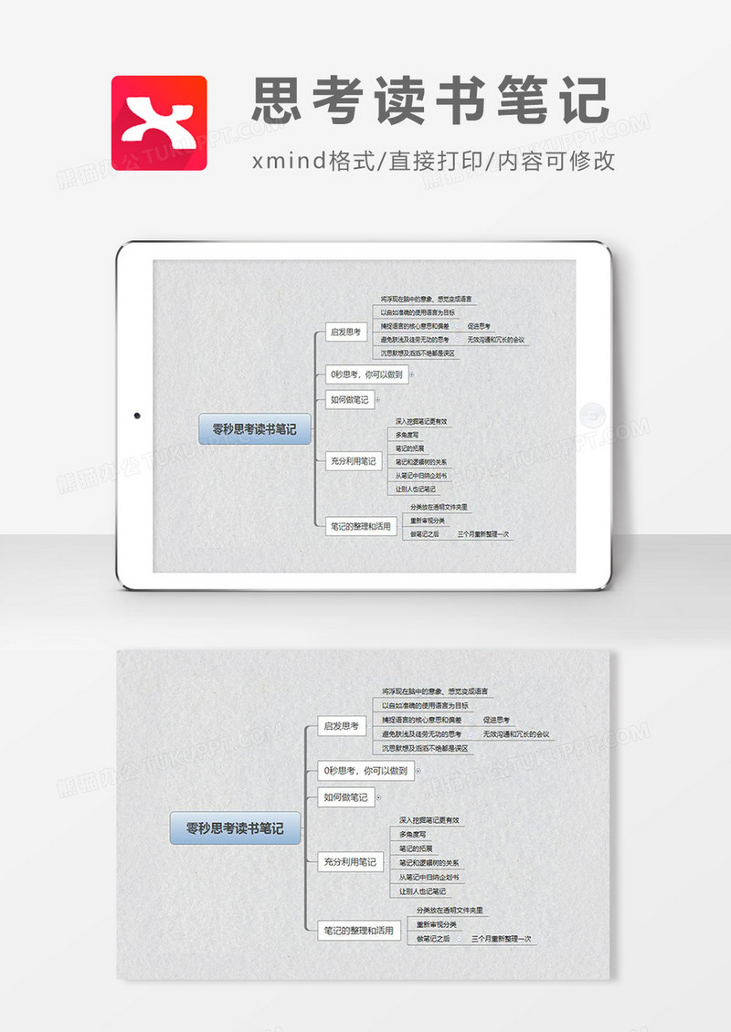 思维导图简洁思考读书笔记XMind模板