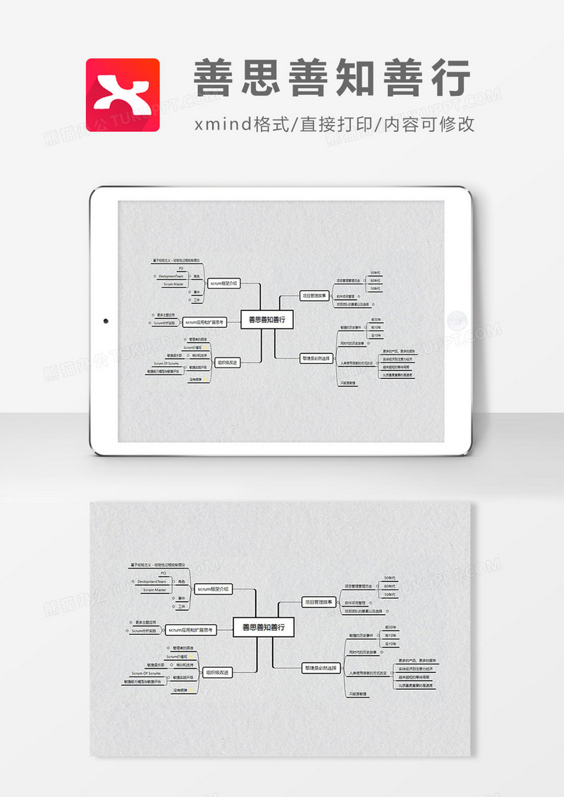 思维导图简洁善思善知善行XMind模板