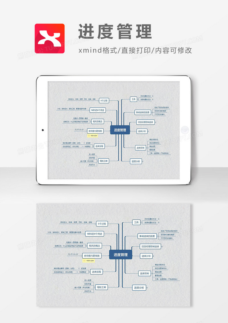 思维导图简洁进度管理XMind模板