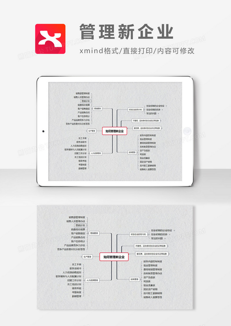 思维导图简洁管理新企业XMind模板
