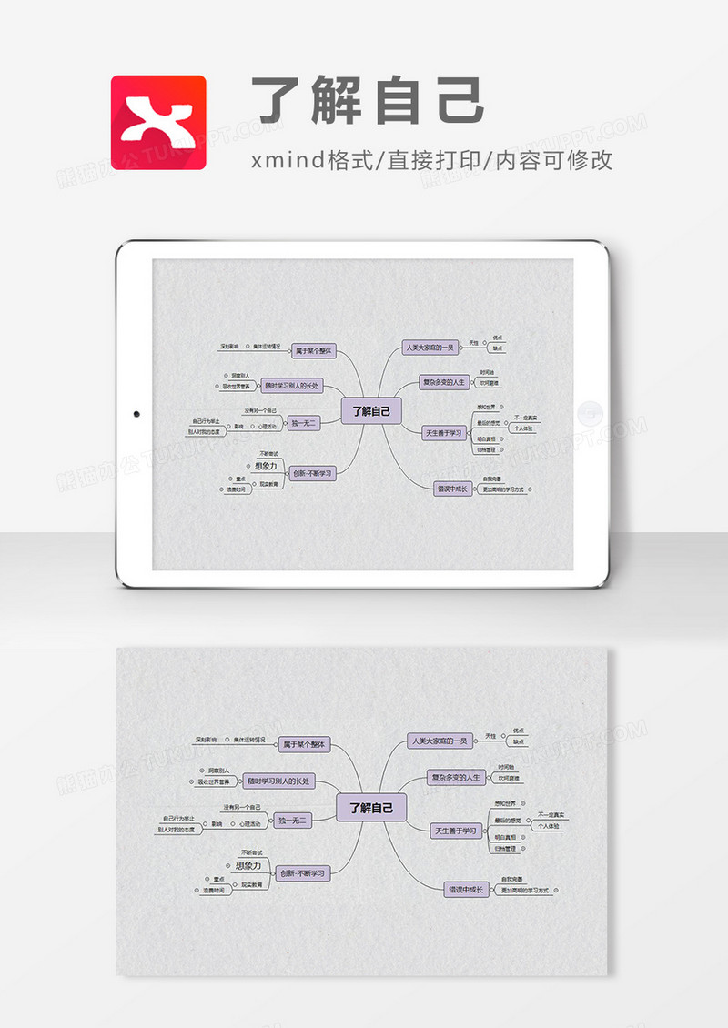 思维导图简洁了解自己XMind模板