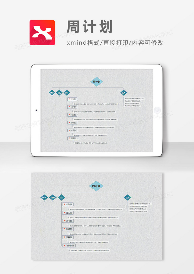 思维导图简洁周计划XMind模板