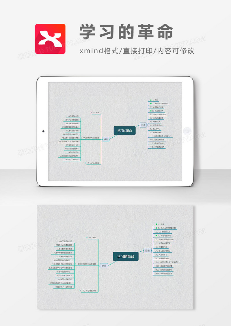 思维导图简洁学习革命XMind模板