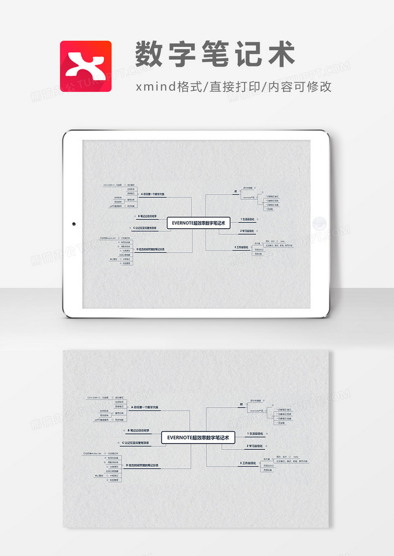 思维导图简洁数字笔记术XMind模板