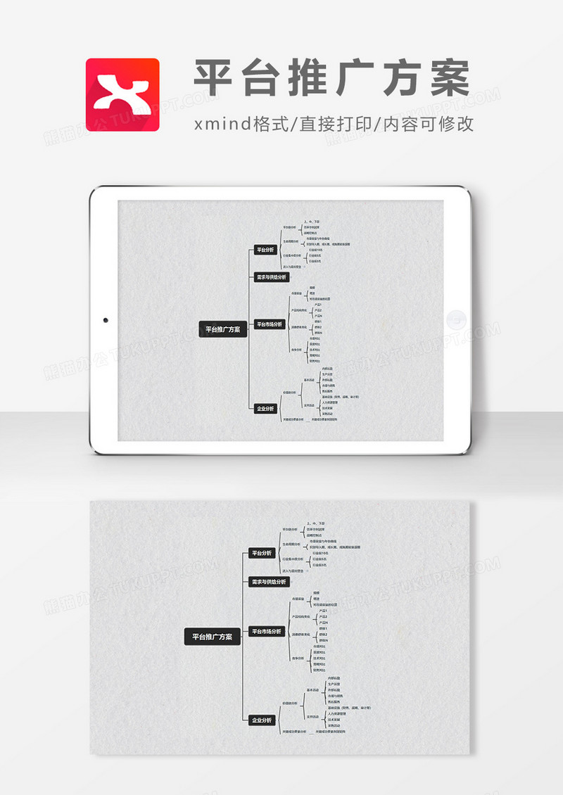 思维导图简约大气平台推广计划XMind模板