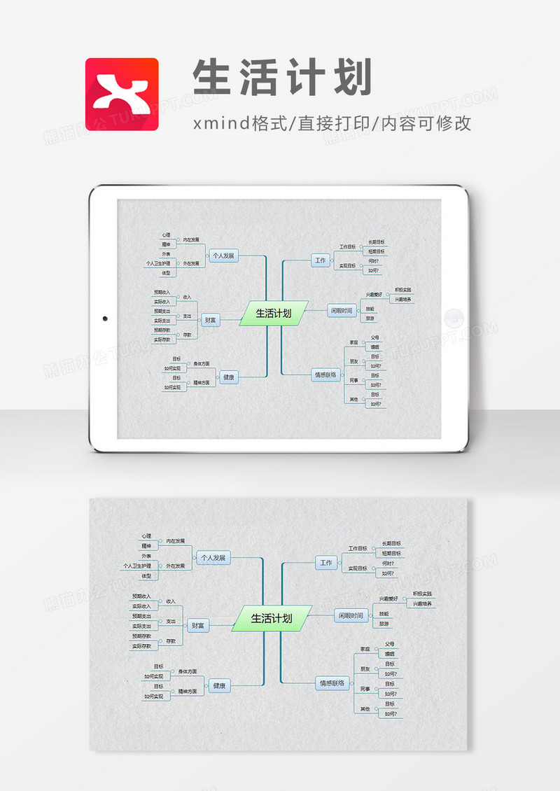 思维导图简约大气生活计划XMind模板
