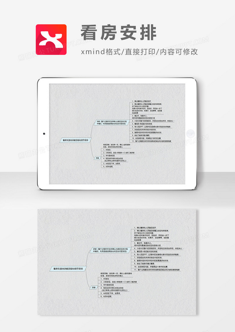  思维导图简约大气看房安排XMind模板