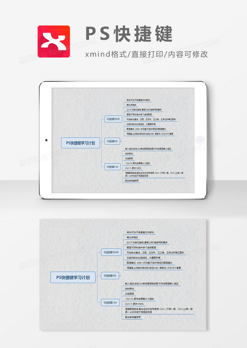  PS快捷键思维导图简约大气XMind模板