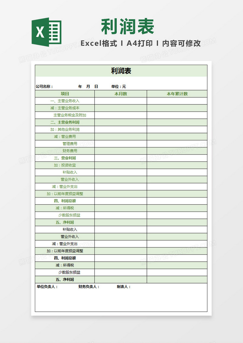 公司企业利润表格