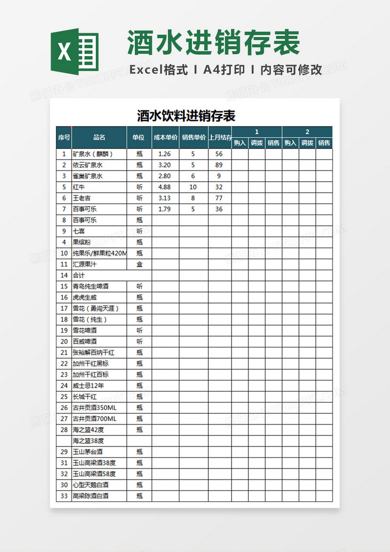 酒水饮料进销存表自动统计