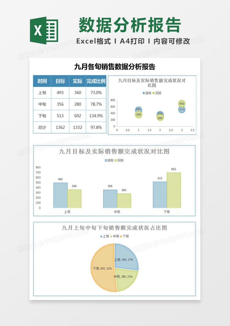 蓝色九月销售数据分析报告表Excel模板