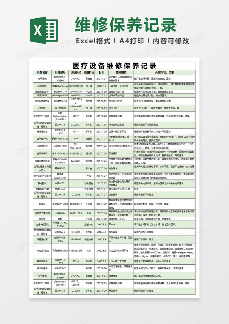 医疗设备维修保养记录