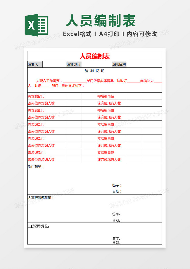 人员编制表通用表格模板