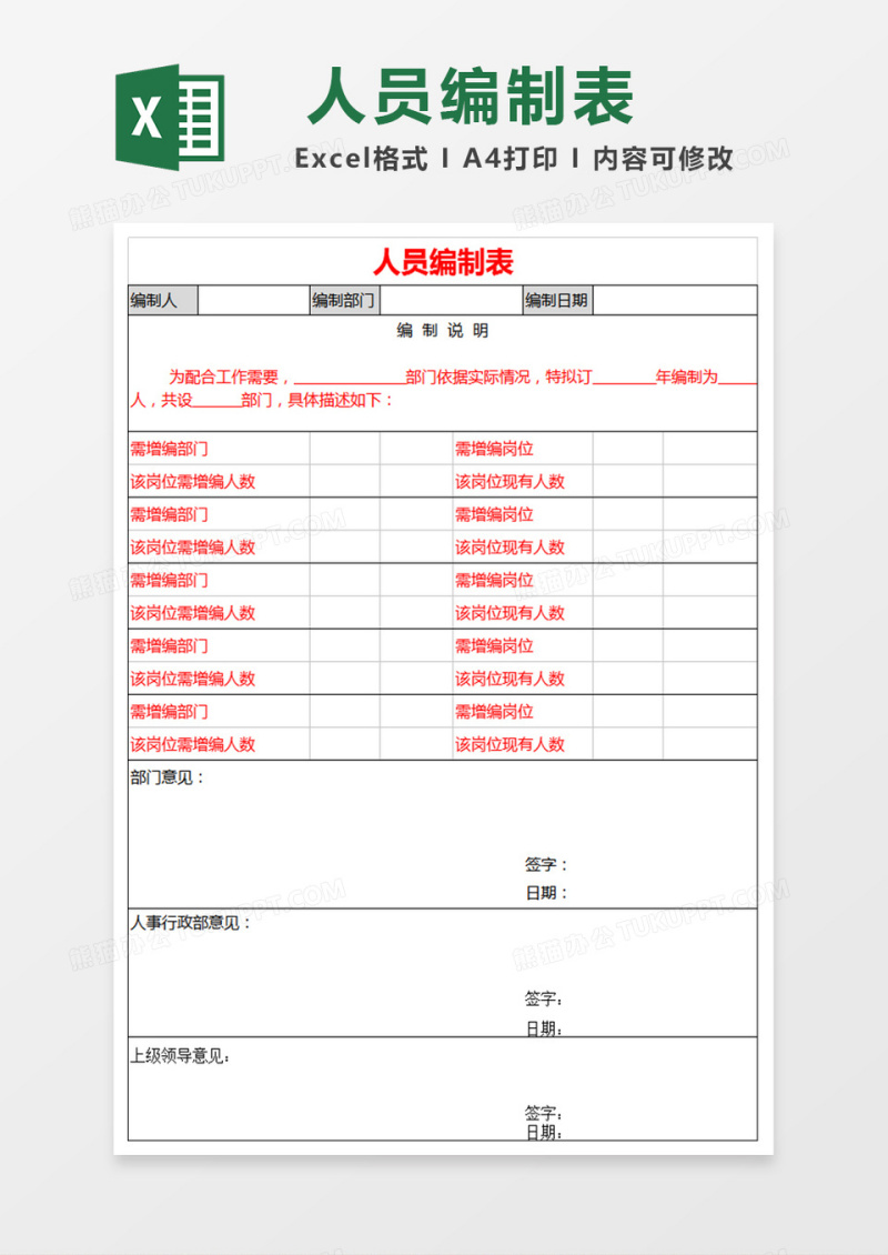 人员编制表通用表格模板