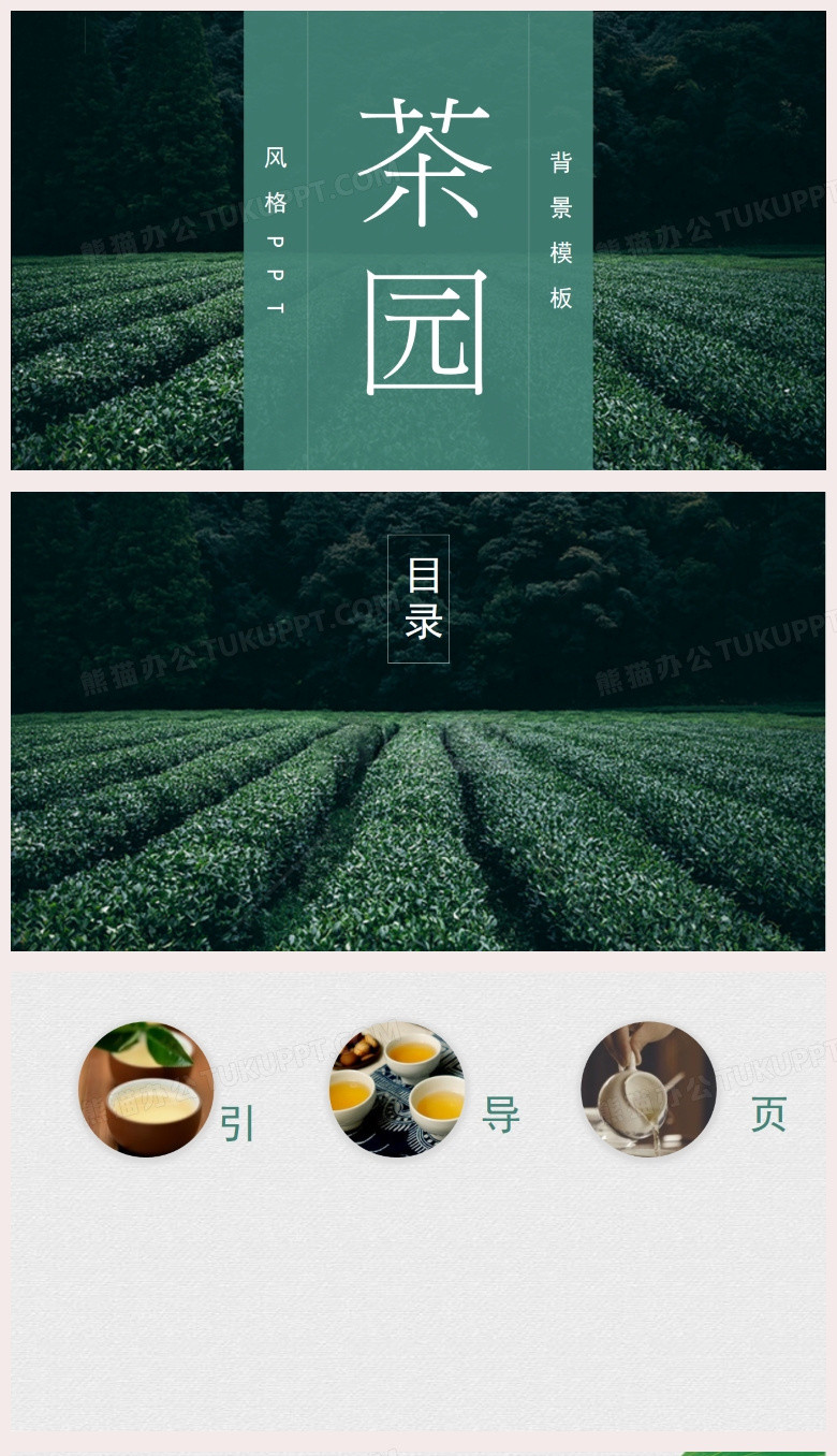 绿色茶园风格PPT背景模板