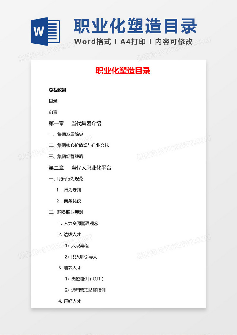 职业化塑造目录word模板