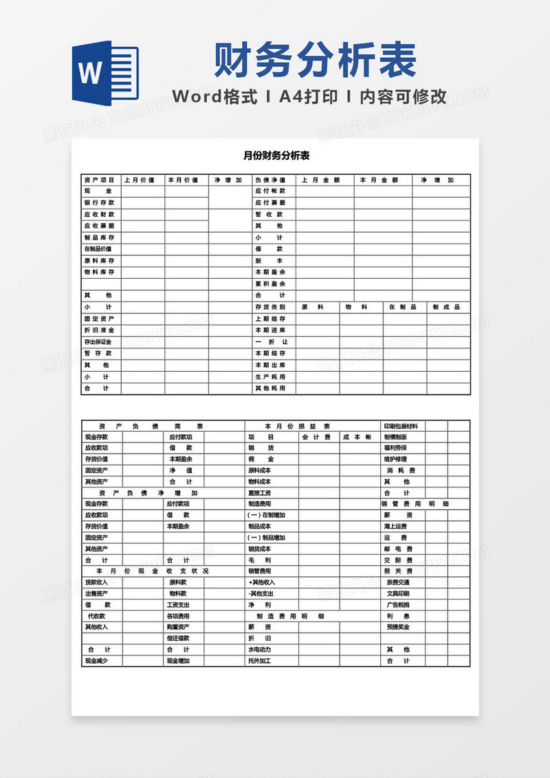 月份财务分析表word模板