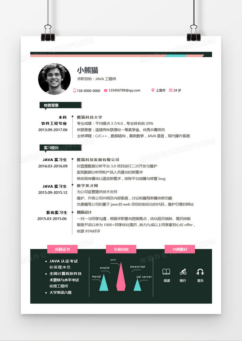 创意时尚Java工程师求职简历word模板