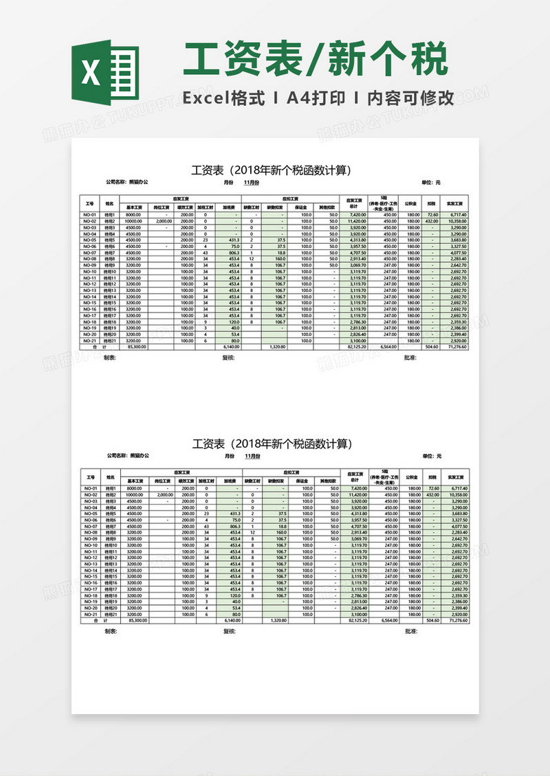 新个税函数计算工资表excel模板