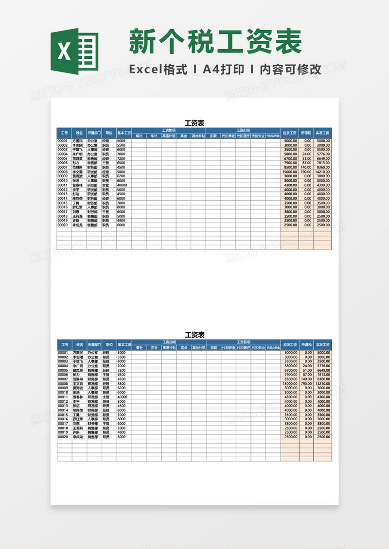 工资表实发工资计算excel模板